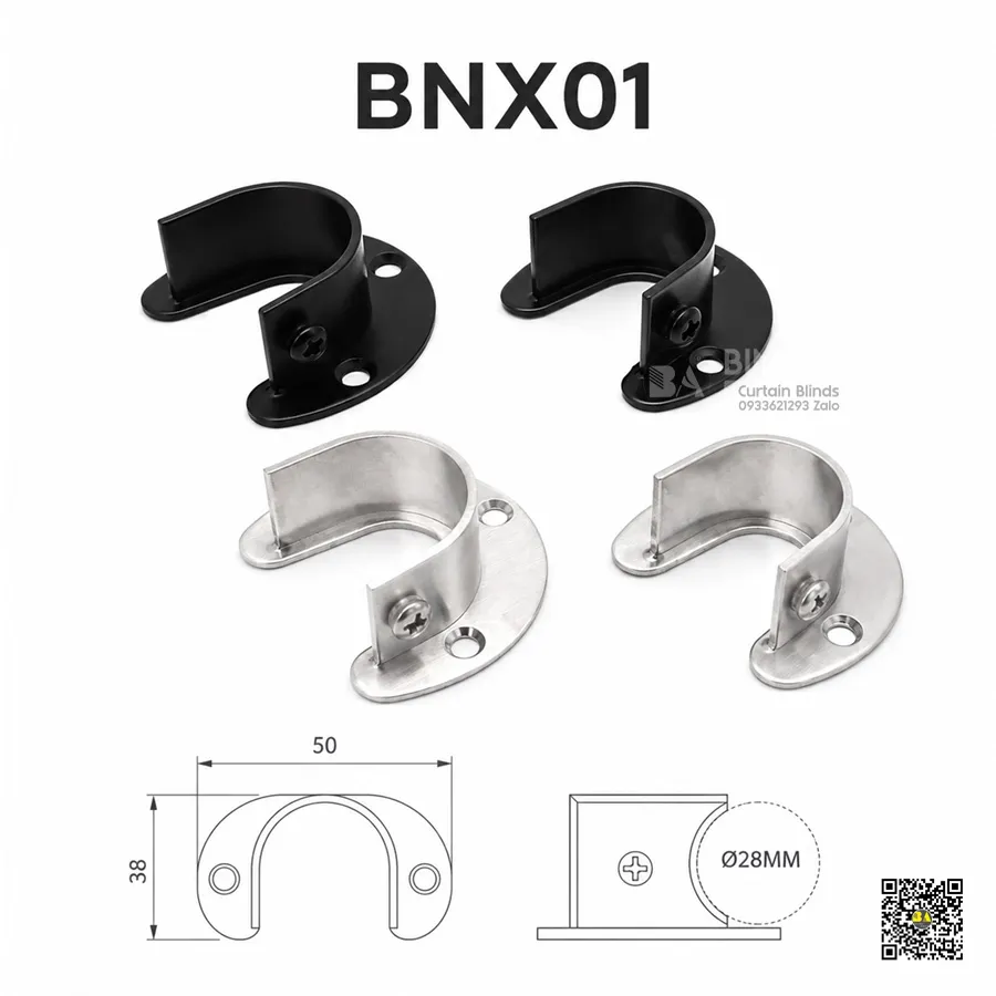 Bas Âm Tường Tháo Rời Thanh Treo Rèm Cửa Phi 25mm BNX01